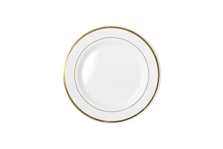 [PRG7B6] 190mm Heavy Duty White Bowl With Gold Lining Pk6