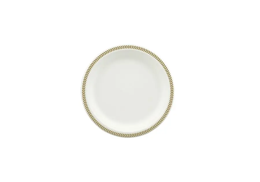 230mm Earth Sugar Cane Plate Printed Rim Gold/Silver Pk10