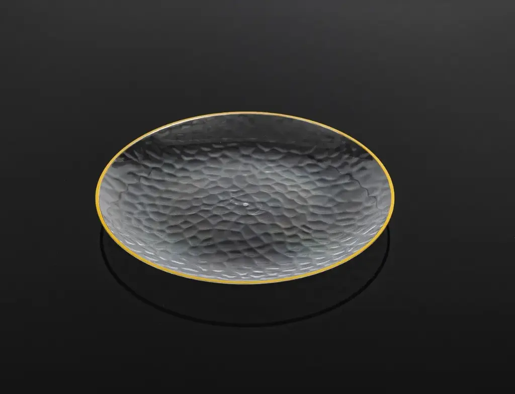 230mm Heavy Duty Clear Dimple Plate with Gold Rim Pk10