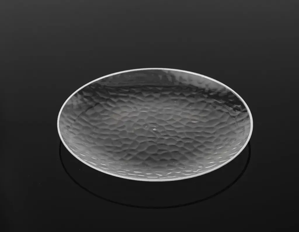 230mm Heavy Duty Clear Dimple Plate with Silver Rim Pk10
