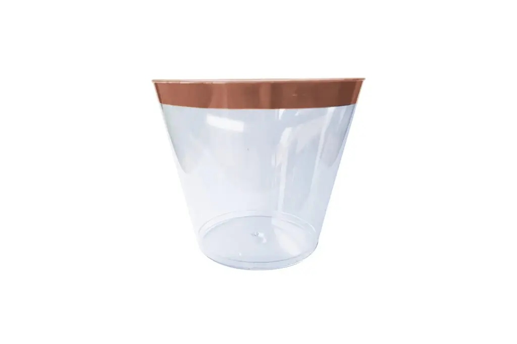 250ml Clear Hard Plastic Tumbler With Rose Gold Rim Pk6