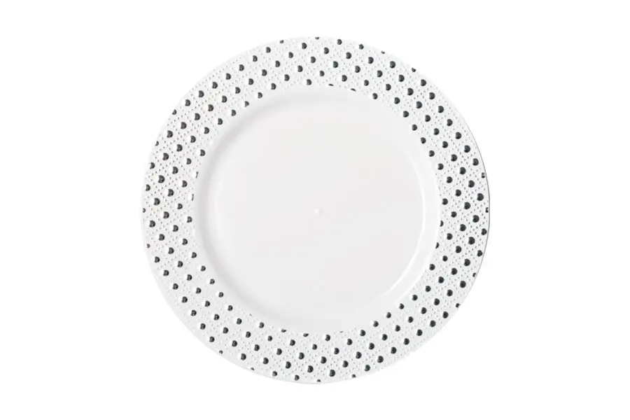 260mm Heavy Duty Dinner Plate With Silver Dot Rim Pk6