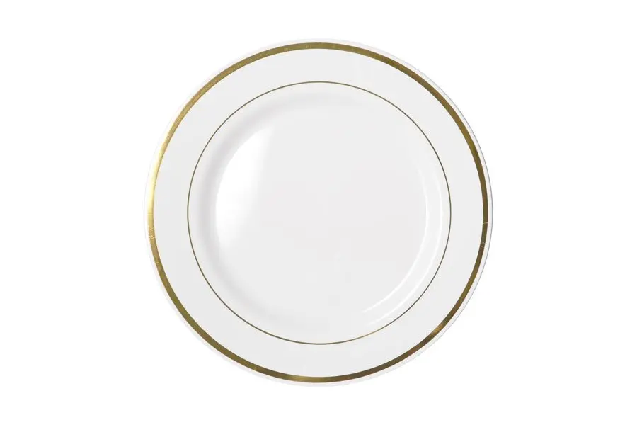 260mm Heavy Duty White Dinner Plate With Gold Lining Pk6