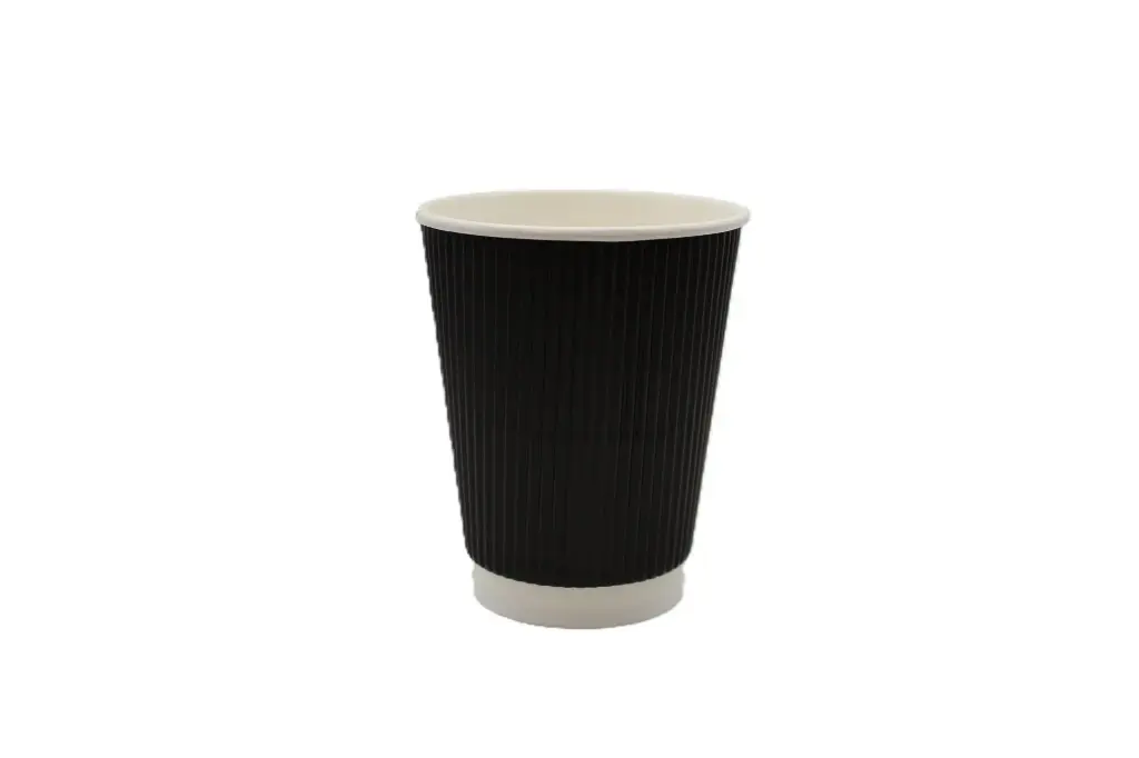350ml/12oz FSC Black Triple Wall Ripple Paper Coffee Cup Pk25