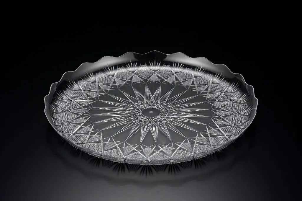[DT002] 365mm Clear Round Tray Diamond Design Pk1