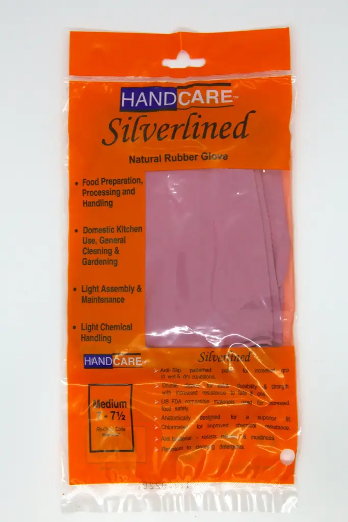 HandCare Pink Silver lined G Natural Rubber Glove - Small