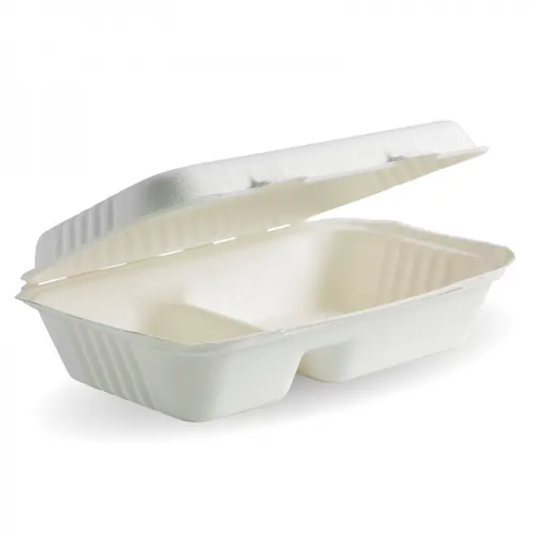 [WOW-SCC-9X6-2COMP] 200 SUGARCANE CLAMSHELL 9*6*3  2 COMPARTMENT