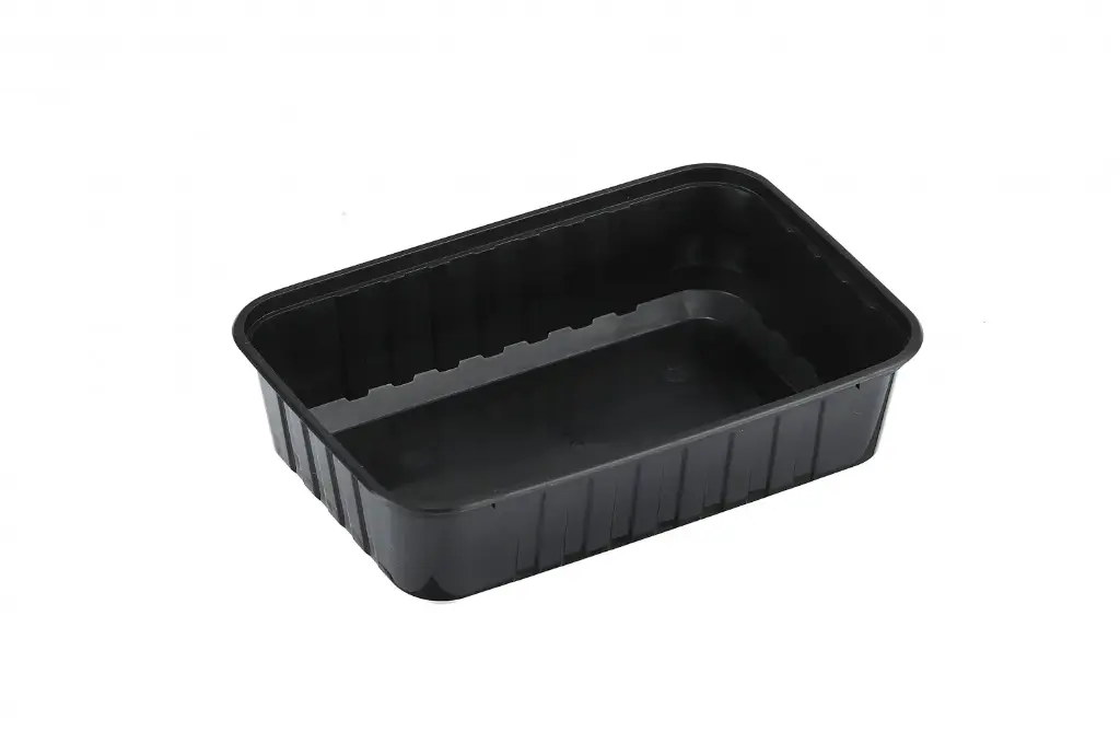 [REB 750B] 750ml Ribbed Rectangular Container Black