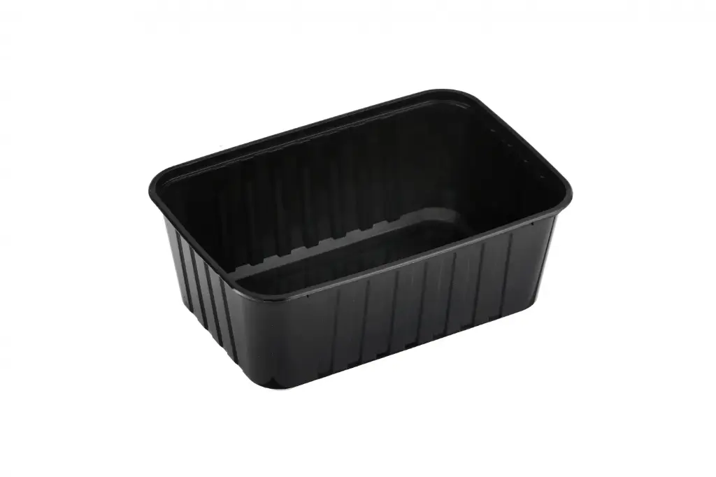 1000ml Ribbed Rectangular Container Black