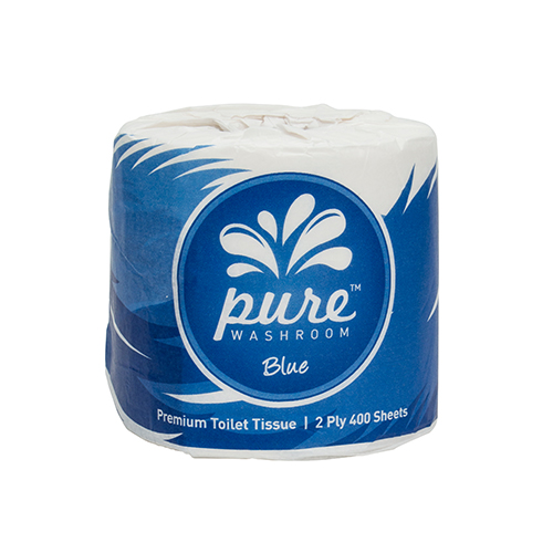 [PW400B-F] Pure Washroom Blue Range Premium 2 Ply 400 Sheet Toilet Roll