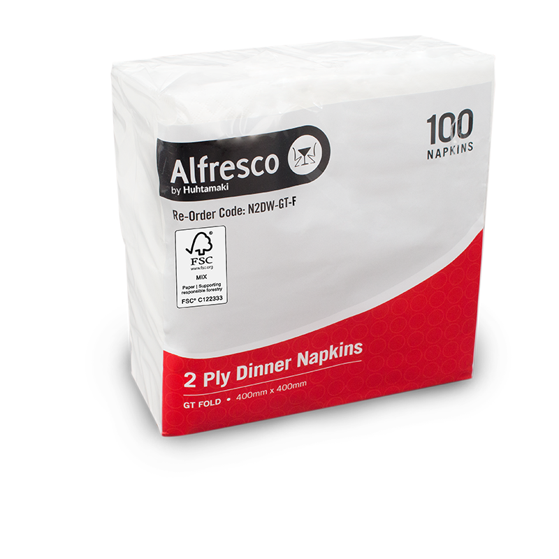 [N2DW-GT-F] 2 Ply Alfresco Napkins - White, GT Dinner