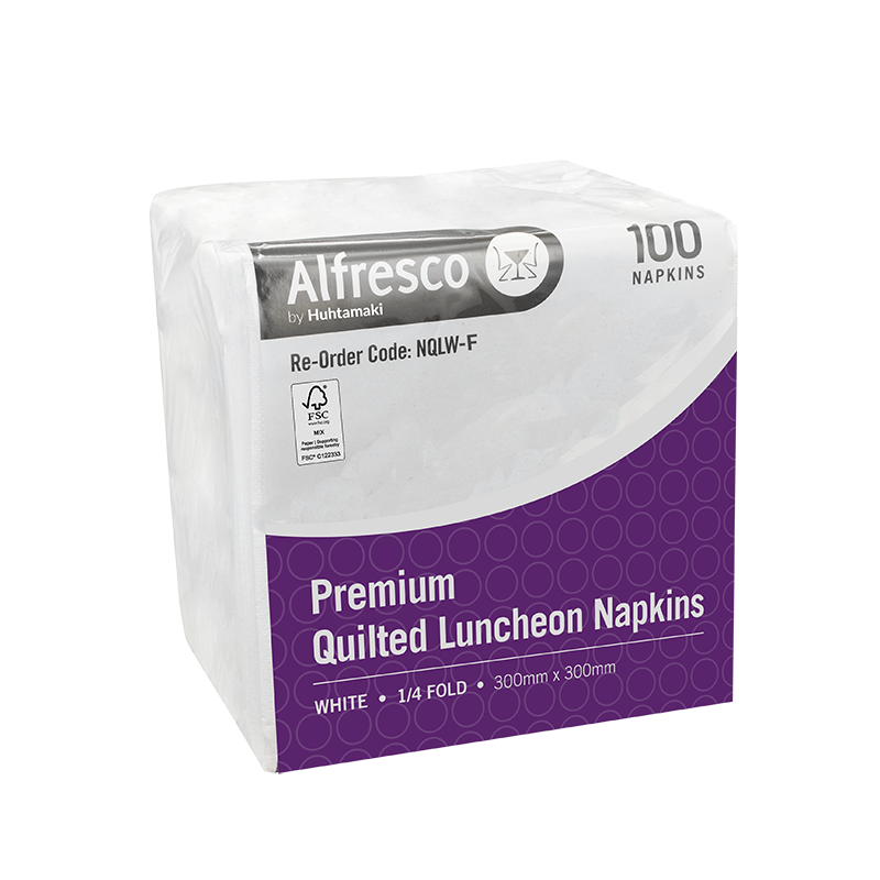 [NQLW-F] FSC Quilted White Luncheon Napkin 1/4 Fold