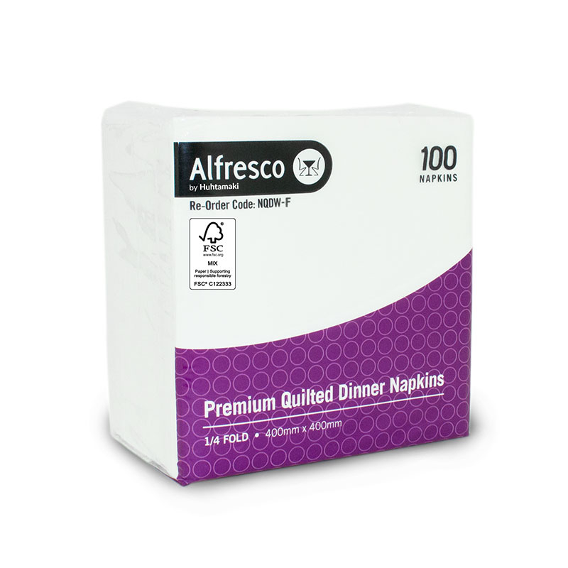 [NQDW-F] Premium Quilted Alfresco Napkins - White, Quarter Dinner