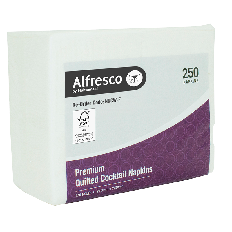 Premium Quilted Alfresco Napkins - White, Quarter Cocktail