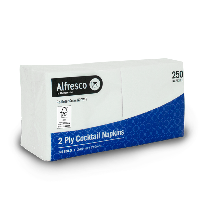[N2CW-F] FSC 2 Ply White Cocktail 1/4 Fold