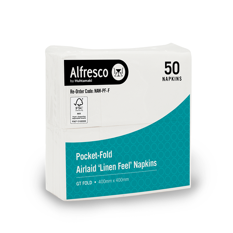 [NAW-PF-F] Airlaid Linen Feel Alfresco Napkins - White, Pocket Fold
