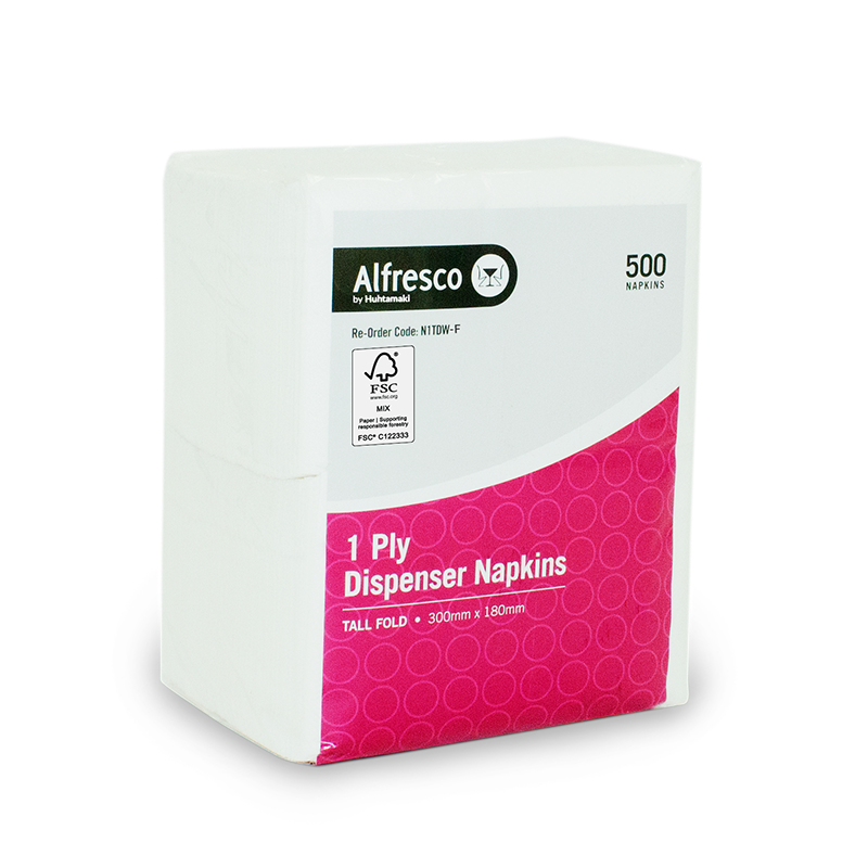 [N1TDW-F] FSC 1 Ply White Tall Fold Dispenser Napkins