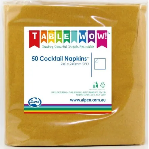 Gold Cocktail Napkin 25x25cm 2ply P50