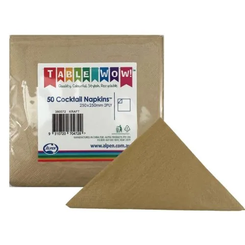 Kraft Cocktail Napkin 25x25cm 2ply P50