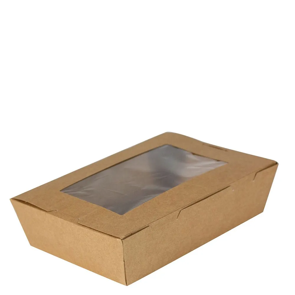 [EC-SB0252] Lunch Box PLA Window PLA Lined Heavy Board Kraft Large