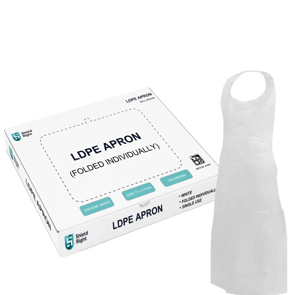 [SR3446] White Disposable Aprons – Dispenser Box of 100