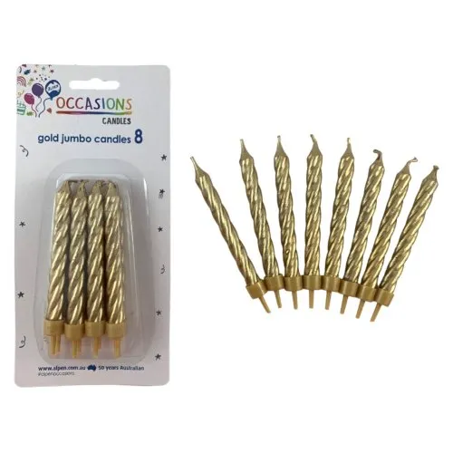CANDLE JUMBO GOLD 8 W/HOLDERS