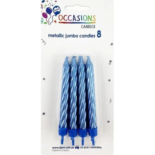 CANDLE JUMBO MET.BLUE 8 W/HOLD
