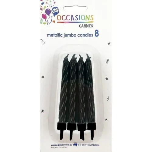 CANDLE JUMBO MET.BLACK 8W/HOLD