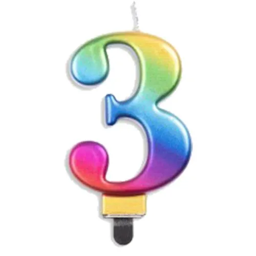 CANDLE NUMERAL JUMBO RAINBOW #3