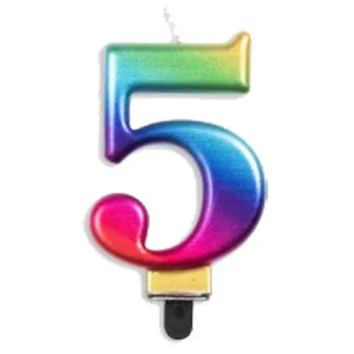 CANDLE NUMERAL JUMBO RAINBOW #5