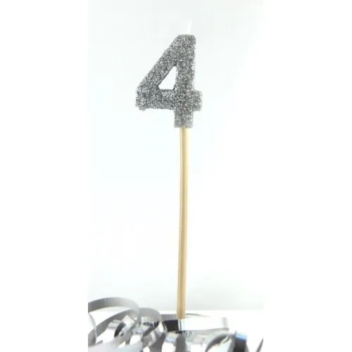 [447904] CANDLE SILVER GLITTERL/stick #4
