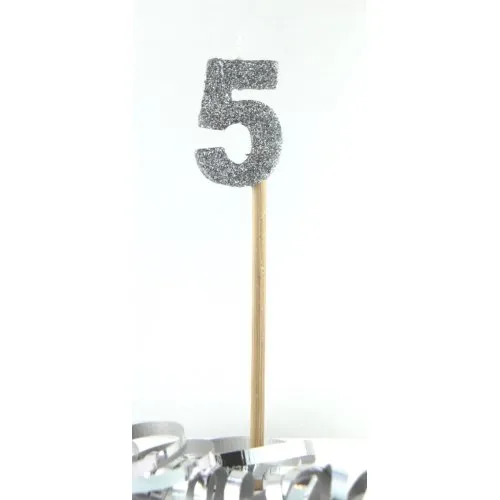 [447905] CANDLE SILVER GLITTERL/stick #5