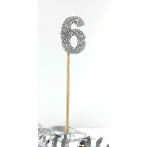 CANDLE SILVER GLITTERL/stick #6