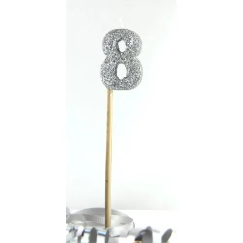 [447908] CANDLE SILVER GLITTERL/stick #8