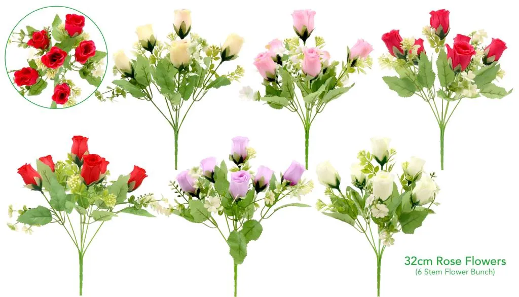 [DUR7880] Decorative Artificial Flowers - 6 Stem 32CM Rose Bunch