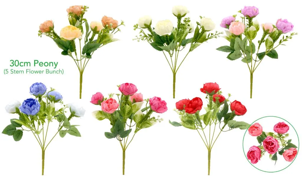 Decorative Artificial Flowers - 5 Stem 30CM Peony Bunch