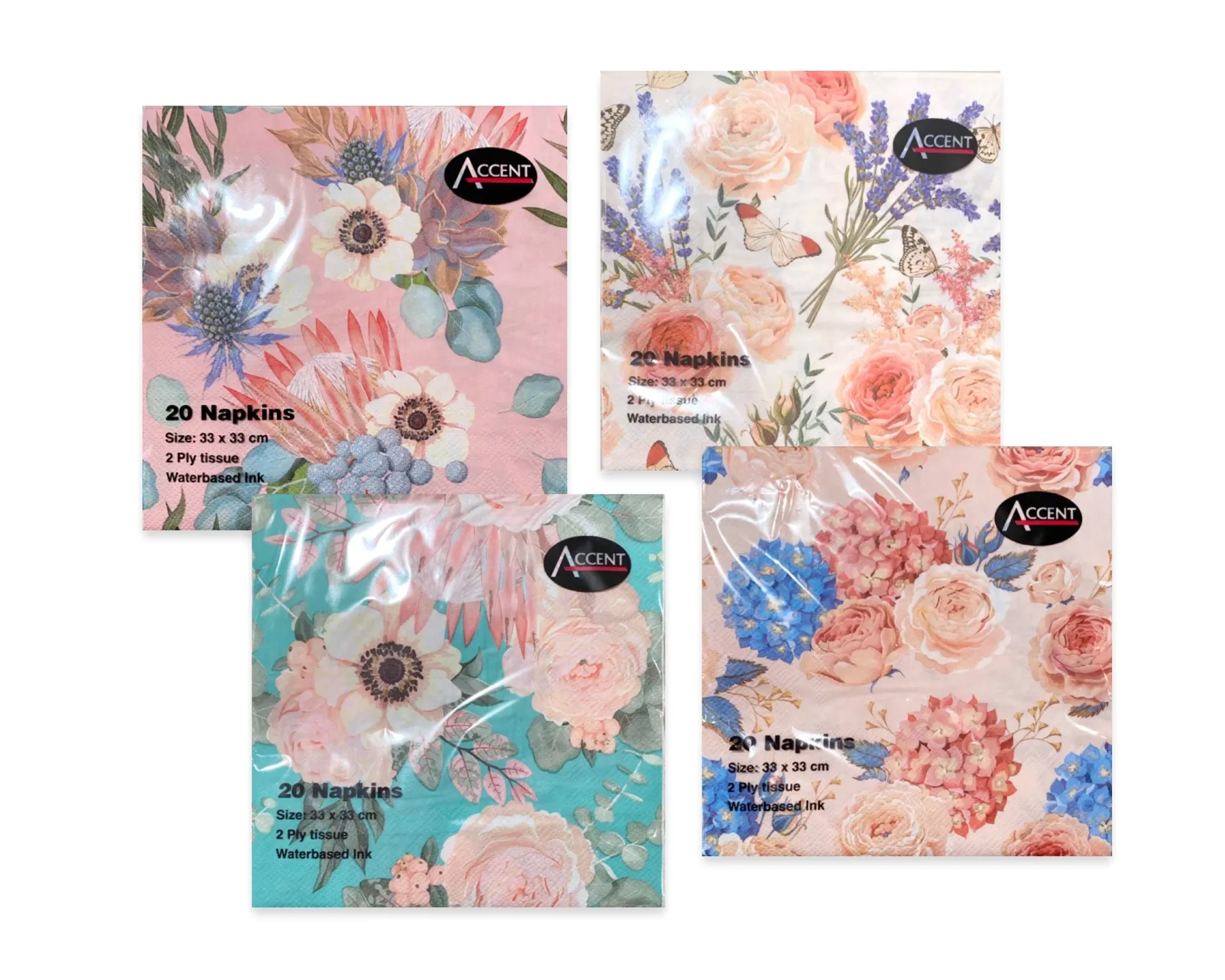 HAPPY BLOSSOM PK20 2PLY 33x33cm 4 ASST COLS