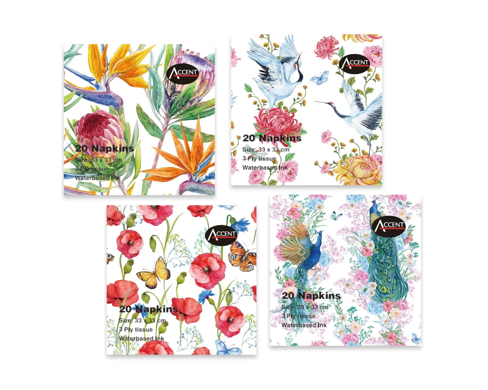 GARDEN DREAMS NAPKINS PK20 2PLY  33x33cm 4 ASST COLS