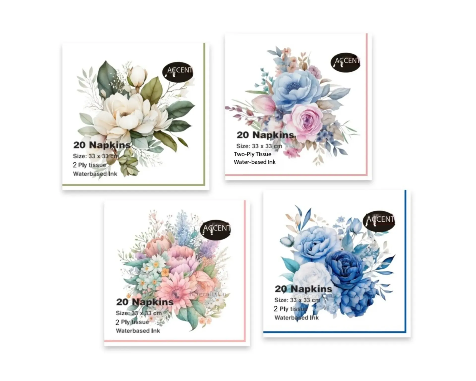 FLOWER BOUQUET NAPKINS PK20 2PLY 33x33cm 4 ASST