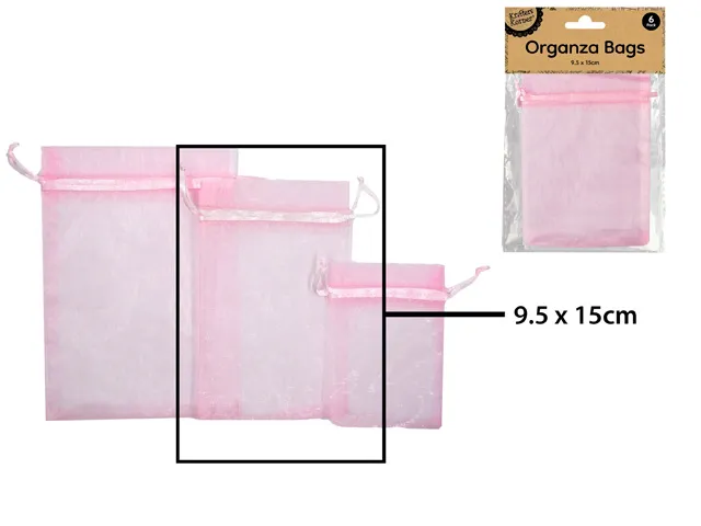 [CRAFT 255351] ORGANZA BAG 9.5X15CM PINK/6 [144/12]