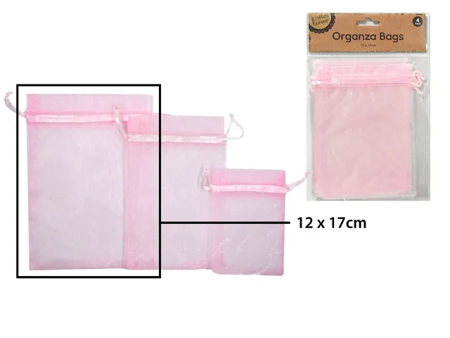 [CRAFT 255450] ORGANZA BAG 12X17CM PINK/4 [144/12]